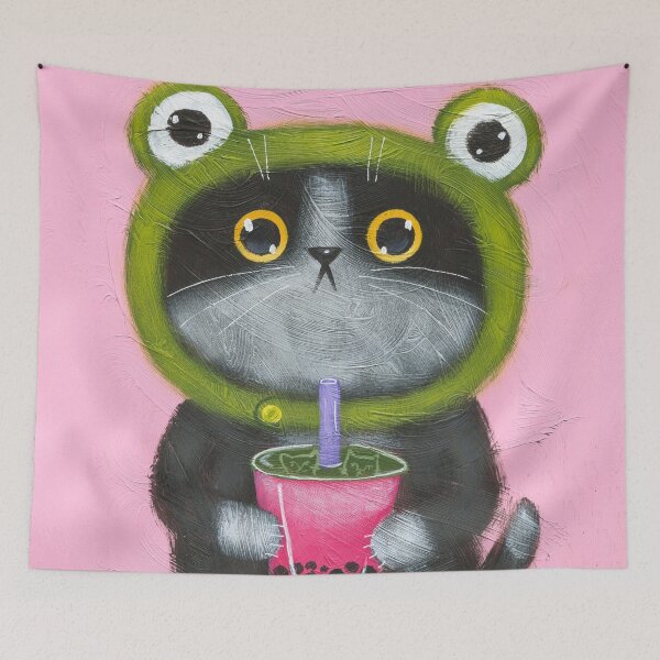 Item preview, Froggy Boba Cat designed and sold by KilkennyCat Art.