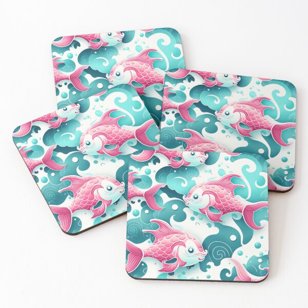 Item preview, Koi pattern of swirly fish in pink and turquoise designed and sold by liana campbell.