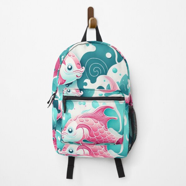 Item preview, Koi pattern of swirly fish in pink and turquoise designed and sold by liana campbell.