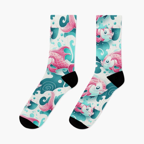 Item preview, Koi pattern of swirly fish in pink and turquoise designed and sold by liana campbell.