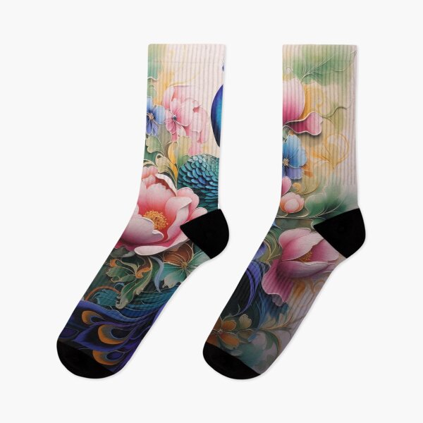 Artikelvorschau, Lebendiges Blumenaquarell des Pfaus entworfen und verkauft von TheCraftyG.