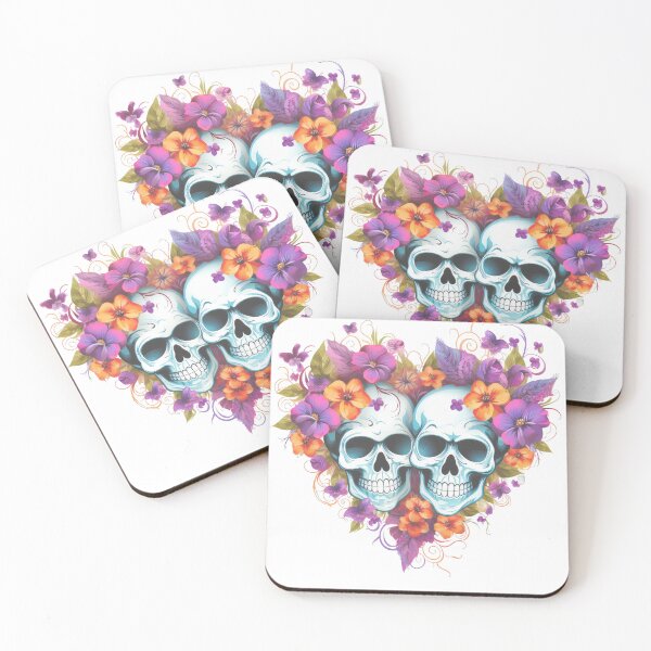 Item preview, Floral Skull Couple, Skulls with Flower, 2 Heartshaped Floral Skulls designed and sold by Rroliver.