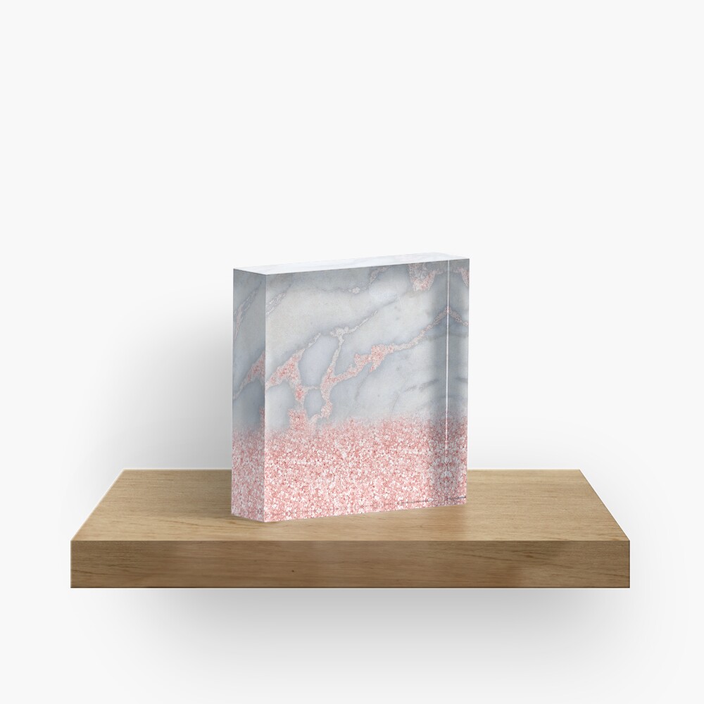Rosegold Glitter Pink Sparkle Faux Marble Acrylic Block