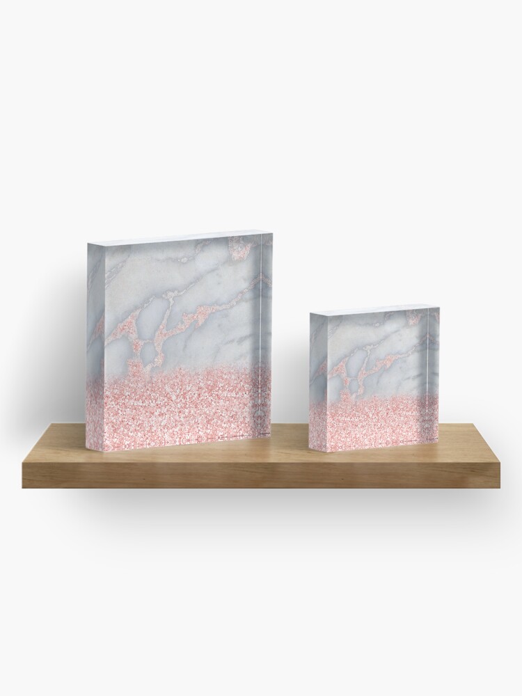 Alternate view of Rosegold Glitter Pink Sparkle Faux Marble Acrylic Block