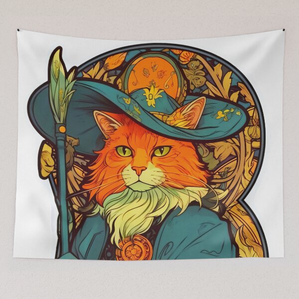 Item preview, Art Nouveau Sorcerer Cat Wizard designed and sold by entwithanaxe.