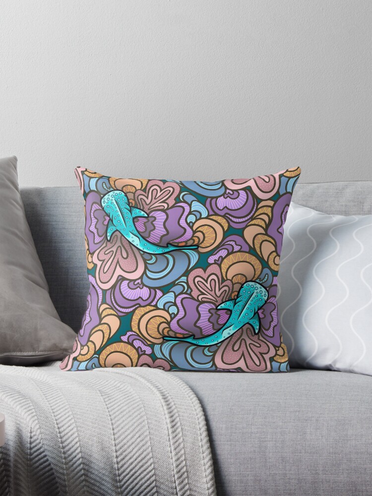 Thumbnail 1 of 4, Pillow, Faded Retro Whale Shark designed and sold by smoothfoxill.