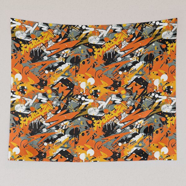 Item preview, Toxic Urban Graffiti Seamless Pattern in Orange, Black, White, and Grey designed and sold by PaperCrazed.