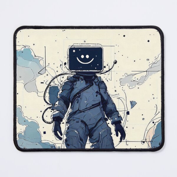 Item preview, Surreal smiling astronaut with a monitor on his head cyber style, tv head designed and sold by TomFrontierArt.