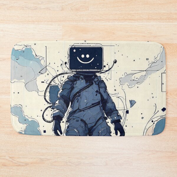 Item preview, Surreal smiling astronaut with a monitor on his head cyber style, tv head designed and sold by TomFrontierArt.