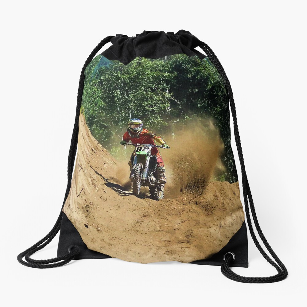 "Dirty Tricks (Dirt Bike Racing)" Drawstring Bag for Sale by