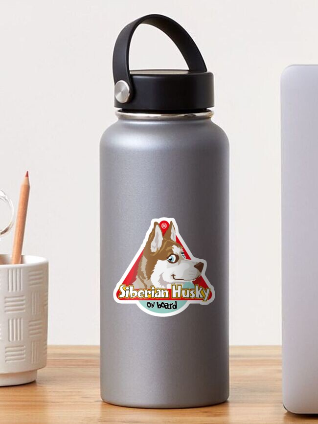 Thumbnail 1 of 3, Sticker, Husky On Board - Red designed and sold by DoggyGraphics.