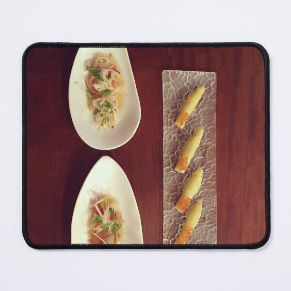 Item preview, Restaurant Tasting Menu - Sushi of White Asparagus, Ikura, and Seabass with Micro Herbs: A Taste of Japanese Cuisine designed and sold by Oh Halo Berry.