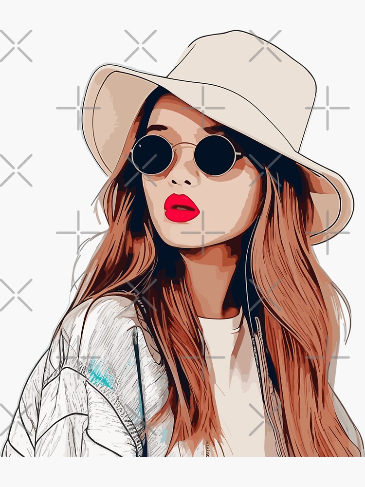 A girl wearing Sun Hat and Sunglass, Draw a girl