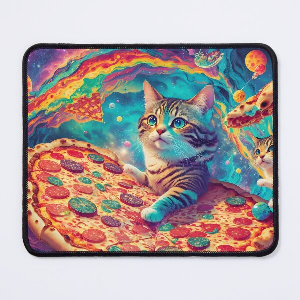 Item preview, Galactic Flavor Fusion: Trippy Kitten's Cosmic Rainbow Candy Pizza Adventure Poster designed and sold by MindWave THC.