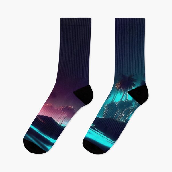 Item preview, Retro vaporwave Palm beach with the ocean at night landscape designed and sold by TomFrontierArt.
