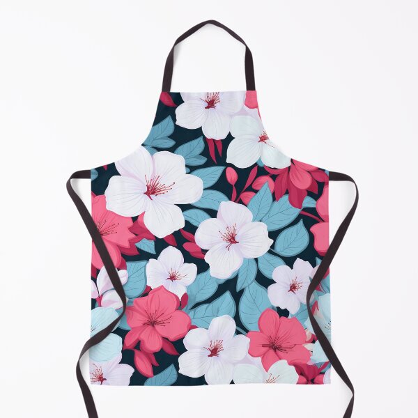 Item preview, Flower Pattern 24, colorful high contrast painted blossoms on a dark background, brightly lit at night, white, blue, red, black, flora and nature. designed and sold by FoxRobinRabbit.