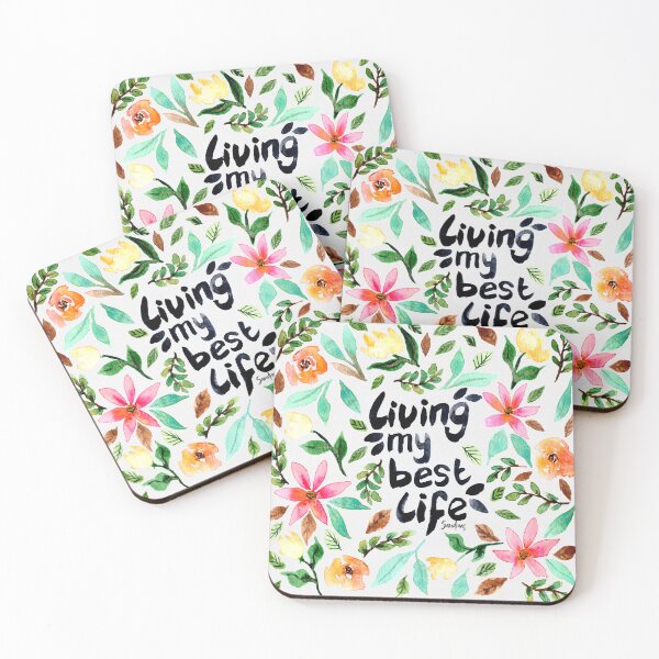 Item preview, Living my best life Watercolor Floral Quote designed and sold by SandraArtStudio.