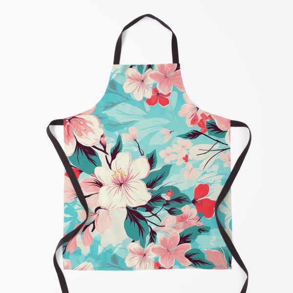 Item preview, Flower Pattern 26, bright light-hearted Hawaiian print blossoms, petals and leaves, blue sky, pink, green, white, vacation style flora and nature. designed and sold by FoxRobinRabbit.