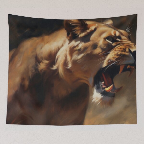 Item preview, Beautiful Oil painting of feirce lioness designed and sold by SPECTRA005.
