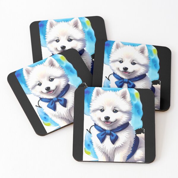 Item preview, Fluffy Wonder - Adorable Baby Samoyed Watercolor - Light Blue Background designed and sold by Mechanical-Artt.