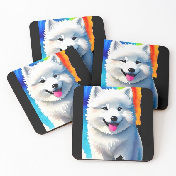 Item preview, Snowy Delight - Cute Watercolor Baby Samoyed Dog - Rainbow Background designed and sold by Mechanical-Artt.