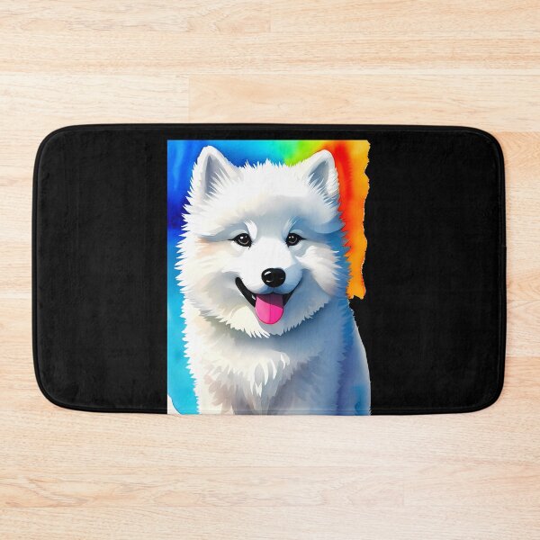 Item preview, Snowy Delight - Cute Watercolor Baby Samoyed Dog - Rainbow Background designed and sold by Mechanical-Artt.