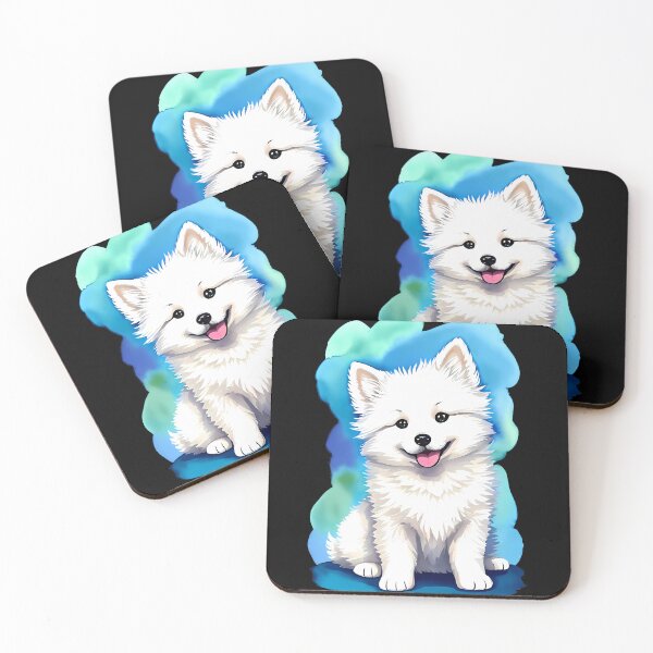 Item preview, Cloudlike Cuteness - Baby Samoyed Watercolor - Light Blue Background designed and sold by Mechanical-Artt.