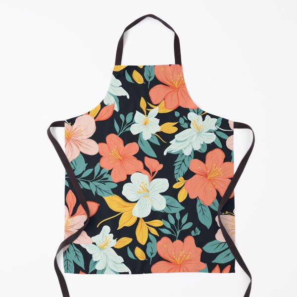 Item preview, Flower Pattern 28, colorful high contrast painted blossoms, green leaves, on a black background, brightly lit at night, orange, peach, white, flora and nature. designed and sold by FoxRobinRabbit.