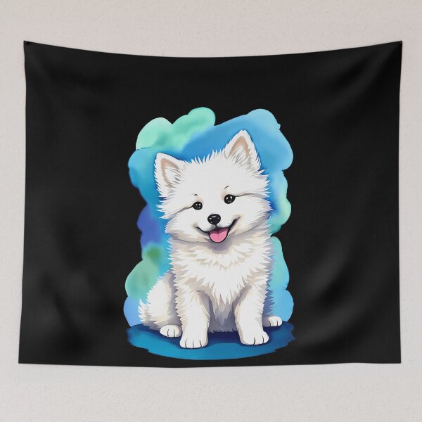 Item preview, Cloudlike Cuteness - Baby Samoyed Watercolor - Light Blue Background designed and sold by Mechanical-Artt.