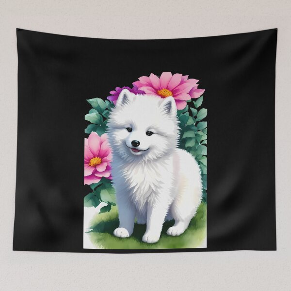 Item preview, Pure Snowflake - Baby Samoyed Dog Watercolor - Flower Background designed and sold by Mechanical-Artt.