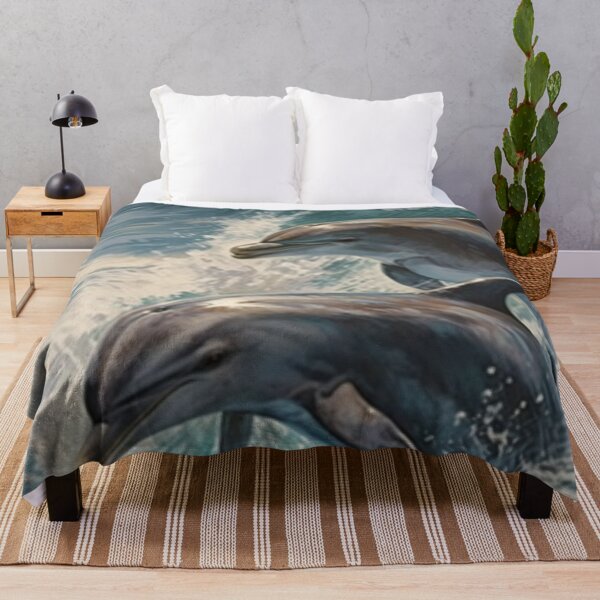 Item preview, Beautiful Oil painting of playful dolphins jumping out of water designed and sold by SPECTRA005.