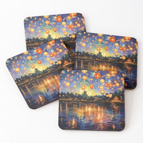 Item preview, Celestial Cascades - Aerial Lantern Festival Wall Art designed and sold by MystiCanvas.