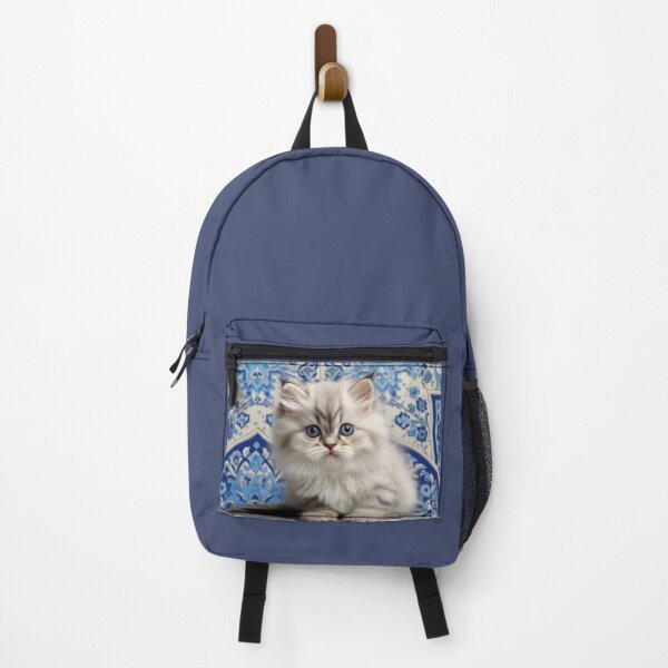 Item preview, Fluffy Persian Kitten with Blue & White Persian Tile background designed and sold by Liljinkzy.