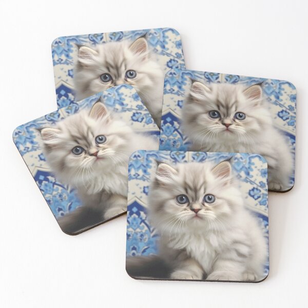Item preview, Gatito persa esponjoso con fondo de azulejo persa azul y blanco designed and sold by Liljinkzy.