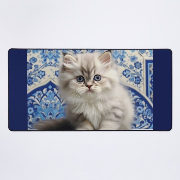 Item preview, Fluffy Persian Kitten with Blue & White Persian Tile background designed and sold by Liljinkzy.