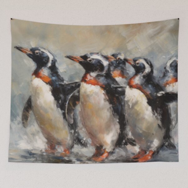 Item preview, Beautiful Oil painting of synchronized penguins designed and sold by SPECTRA005.
