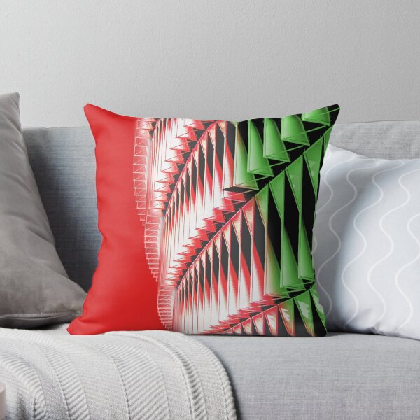 Red green white abstract structure Throw Pillow