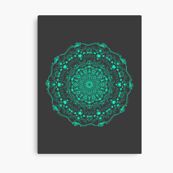 Glowing Green Mandala on Dark Grey Canvas Print