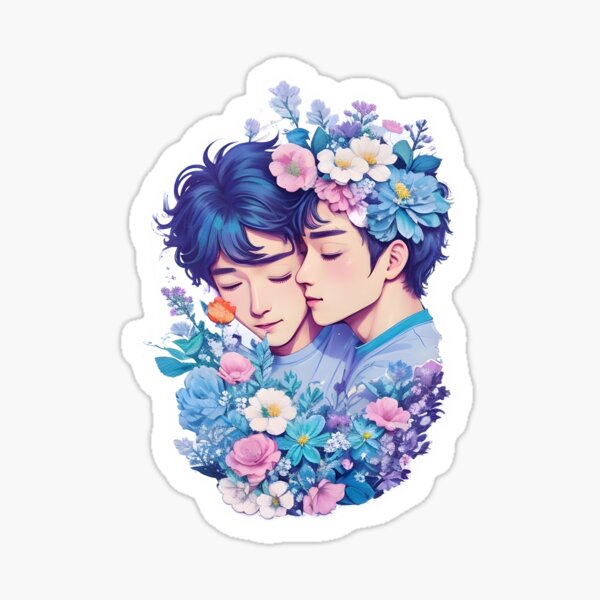 Aperçu de l'œuvre Deux hommes s'embrassant dans des fleurs créée et vendue par DimHel2.