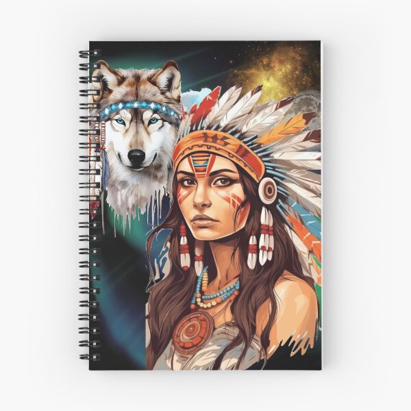Item preview, Native American girl and wolf watercolour art  designed and sold by U-mule.