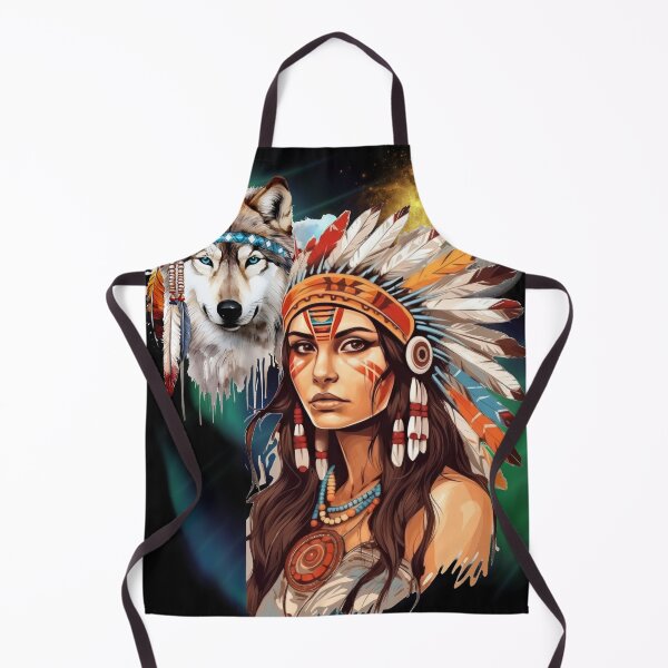 Item preview, Native American girl and wolf watercolour art designed and sold by U-mule.