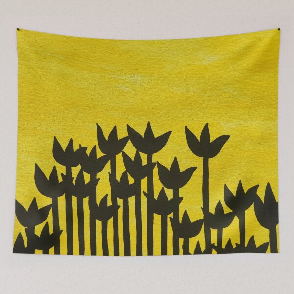 Item preview, Black flowers yellow watercolor designed and sold by InspiringLines.