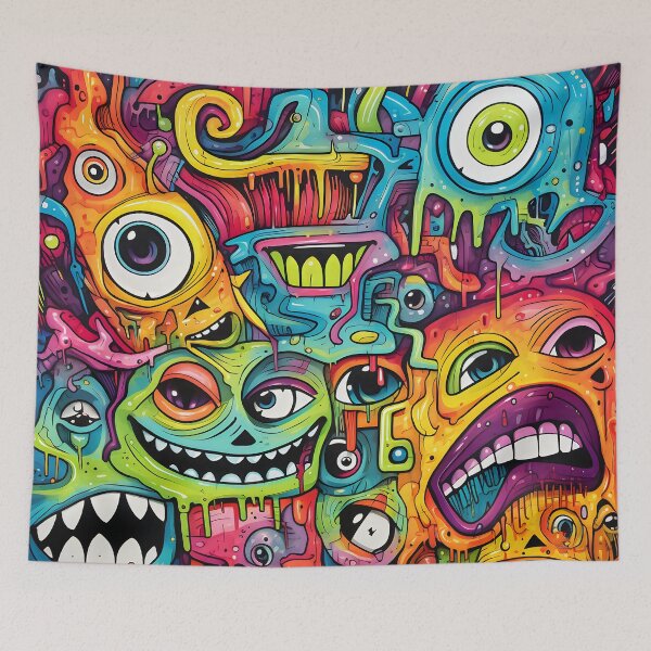 Item preview, Cosmic Portal VI: A Psychedelic Mural of Alien Creatures and Chaotic Doodles in Vibrant Colors. designed and sold by InsaneLEDP.