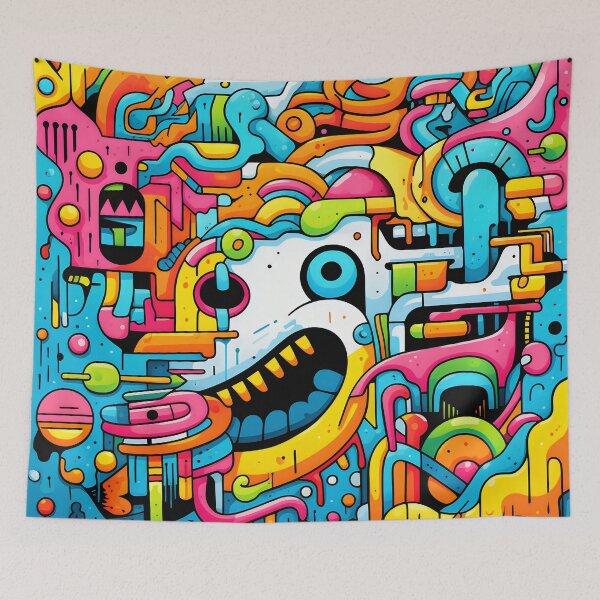 Item preview, Cosmic Portal XVIII: A Psychedelic Mural of Alien Creatures and Chaotic Doodles in Vibrant Colors. designed and sold by InsaneLEDP.