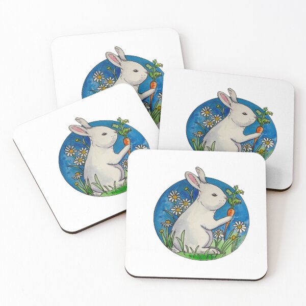 Item preview, Watercolor and ink white bunny with carrot designed and sold by altairaleon.