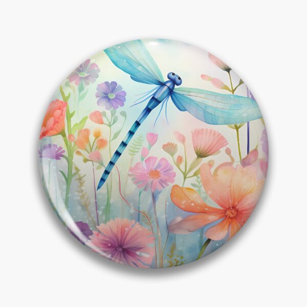 Artikelvorschau, Watercolour Pastel Colours Wildflowers Dragonfly entworfen und verkauft von MTJ-Mushrooms.