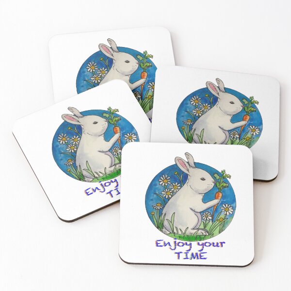 Item preview, Enjoy your TIME, Watercolor and ink white bunny with carrot designed and sold by altairaleon.