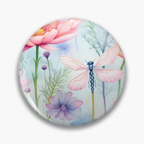 Artikelvorschau, Watercolour Pastel Colours Wildflowers Dragonfly entworfen und verkauft von MTJ-Mushrooms.