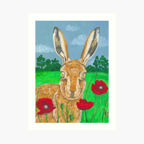 Poppies and Hare Art Print