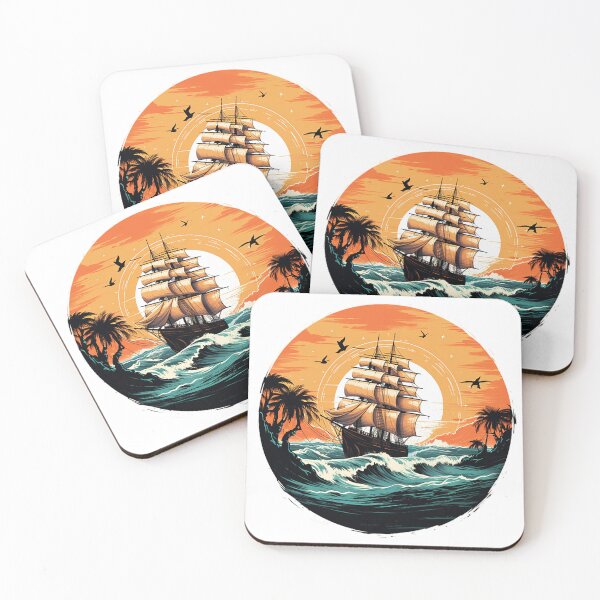 Item preview, A vintage looking ship sails across the giant waves in a sunset enviornment designed and sold by ramith-concept.